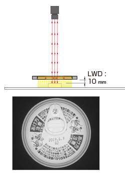 At LWD of 10 mm, the whole surface of the workpice is illuminated uniformly. The bumps are eliminated from the image.