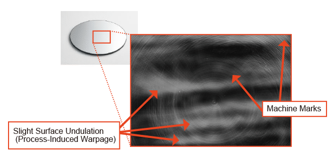 Workpiece: Wafer Backside Machining-induced undulations and machining marks
are imaged as white areas